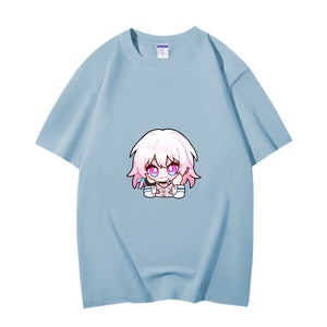 Fashion Anime Honkai: Star Rail March 7th 230g GSM Hipster Style Oversized Cotton T-shirt