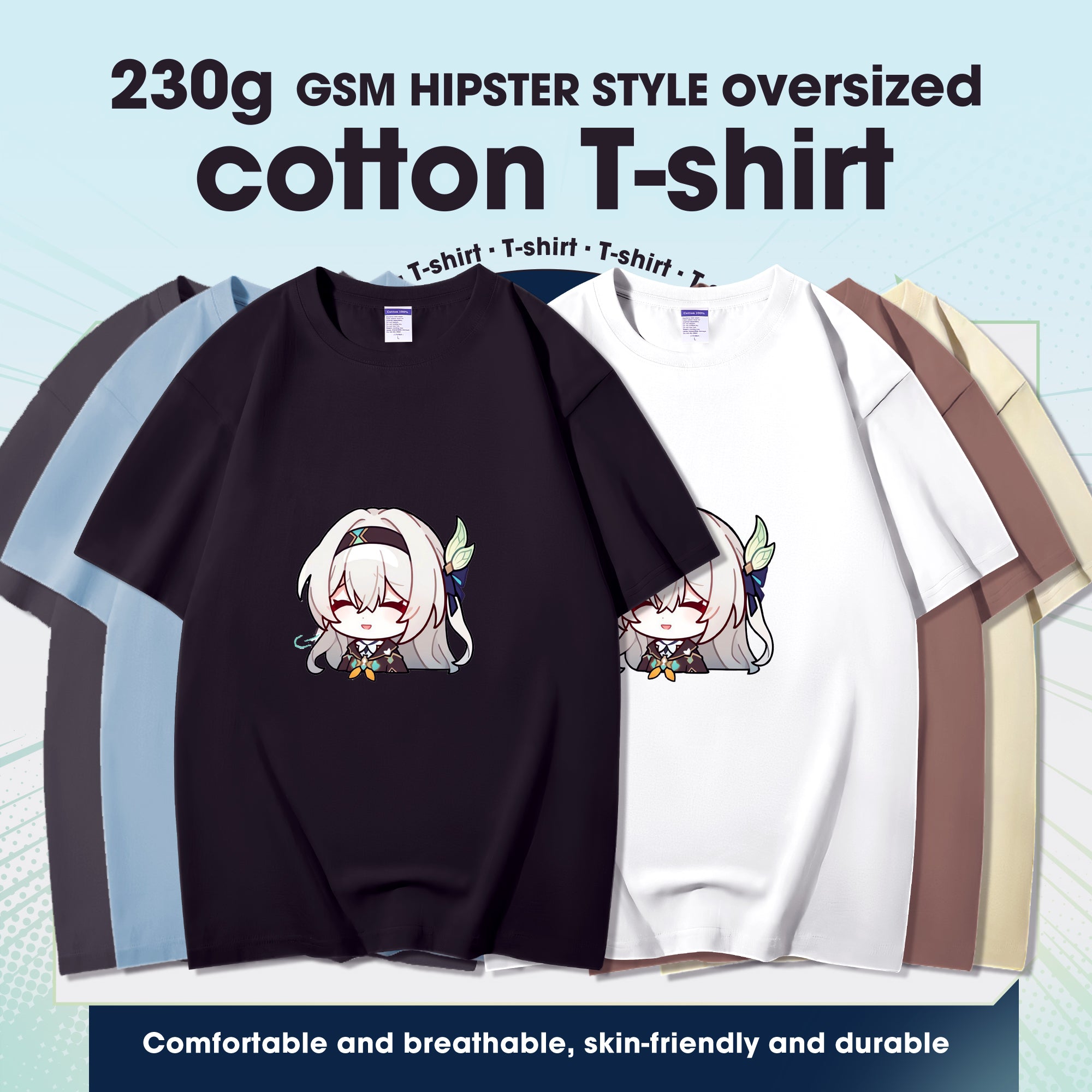 Fashion Anime Honkai：StarRail Firefly 230g GSM Hipster Style Oversized Cotton T-shirt