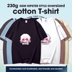 Fashion Anime Honkai: Star Rail March 7th 230g GSM Hipster Style Oversized Cotton T-shirt