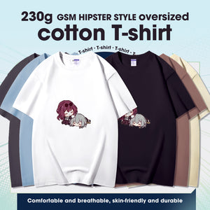 Fashion Anime Honkai Star Rail Stelle&Kafka 230g GSM Hipster Style Oversized Cotton T-shirt