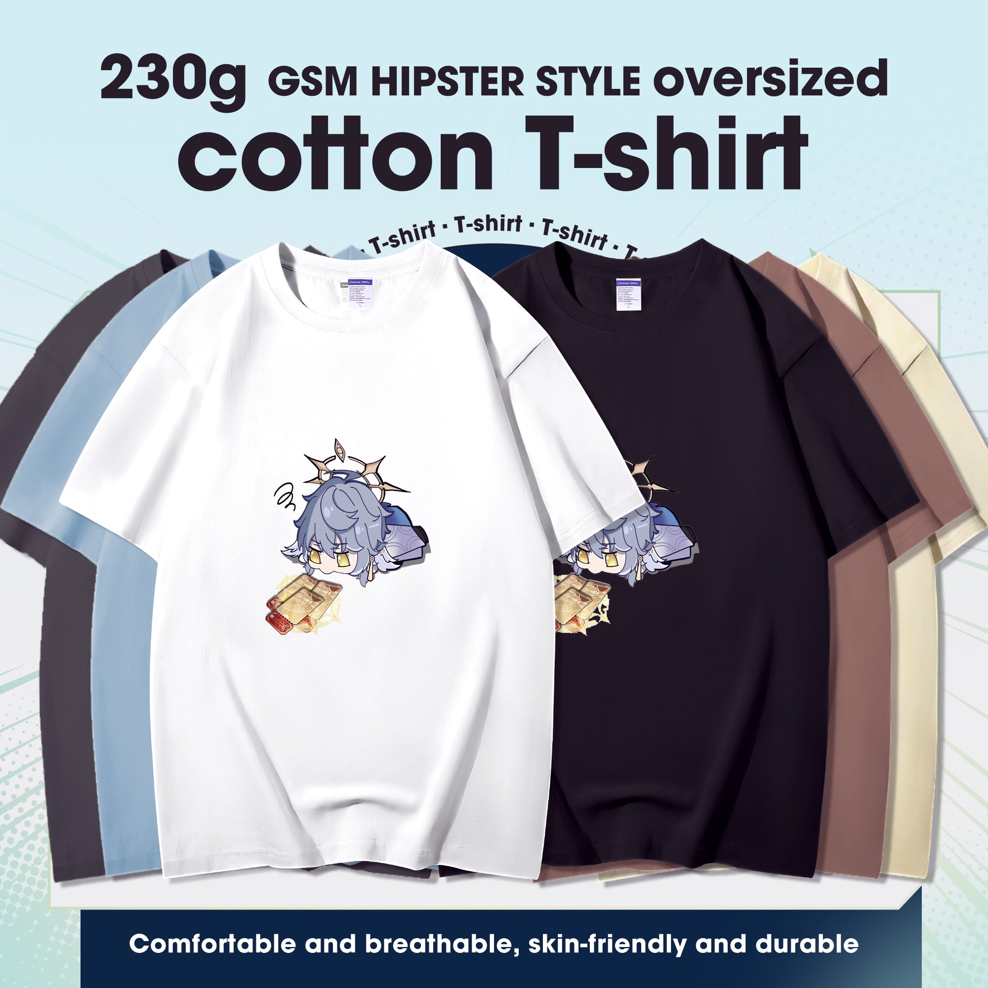 Fashion Anime Honkai Star Rail Sunday 230g GSM Hipster Style Oversized Cotton T-shirt