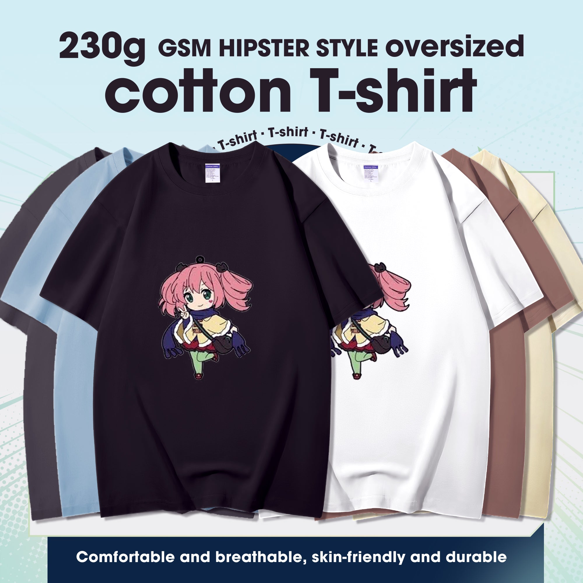 Fashion Anime Chuunibyou demo koi ga shitai Shichimiya Satone 230g GSM Hipster Style Oversized Cotton T-shirt
