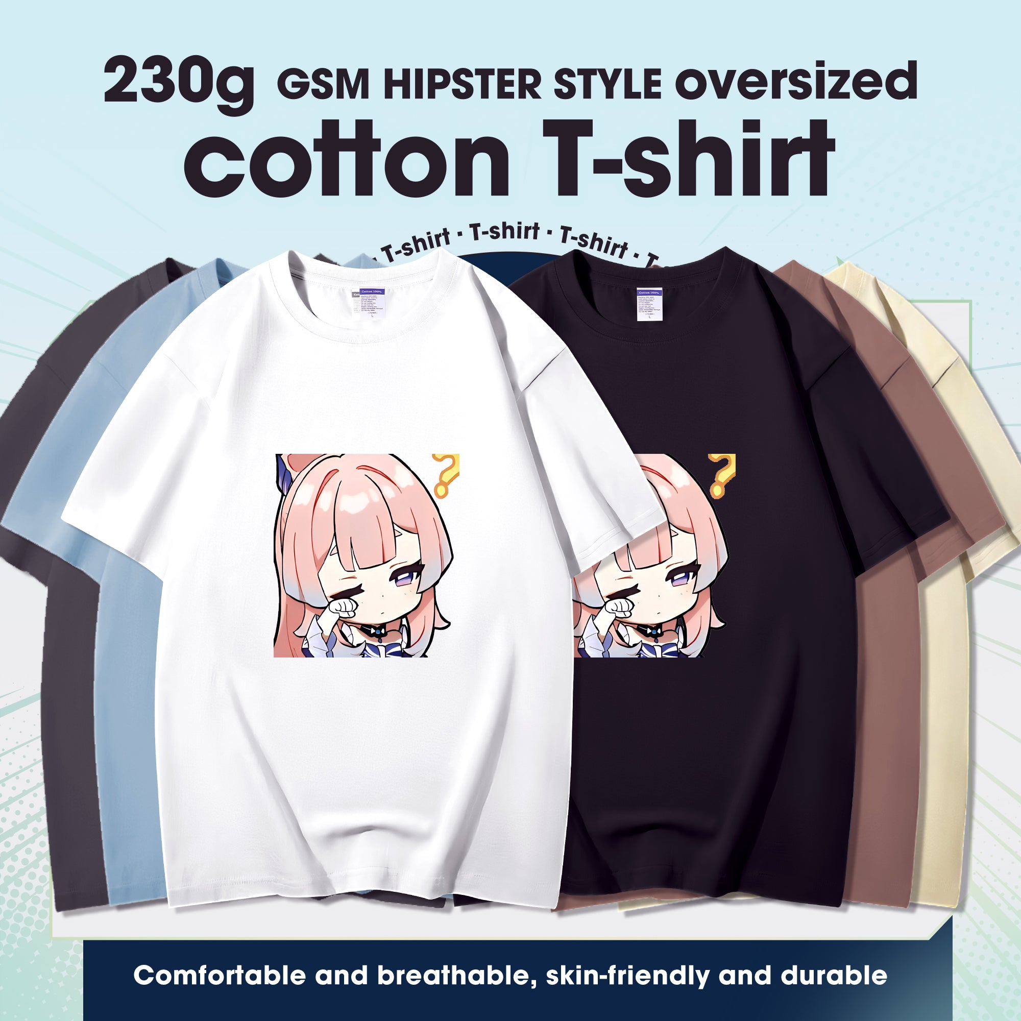 Fashion Anime  Genshin Impact Sangonomiya Kokomi 230g GSM Hipster Style Oversized Cotton T-shirt
