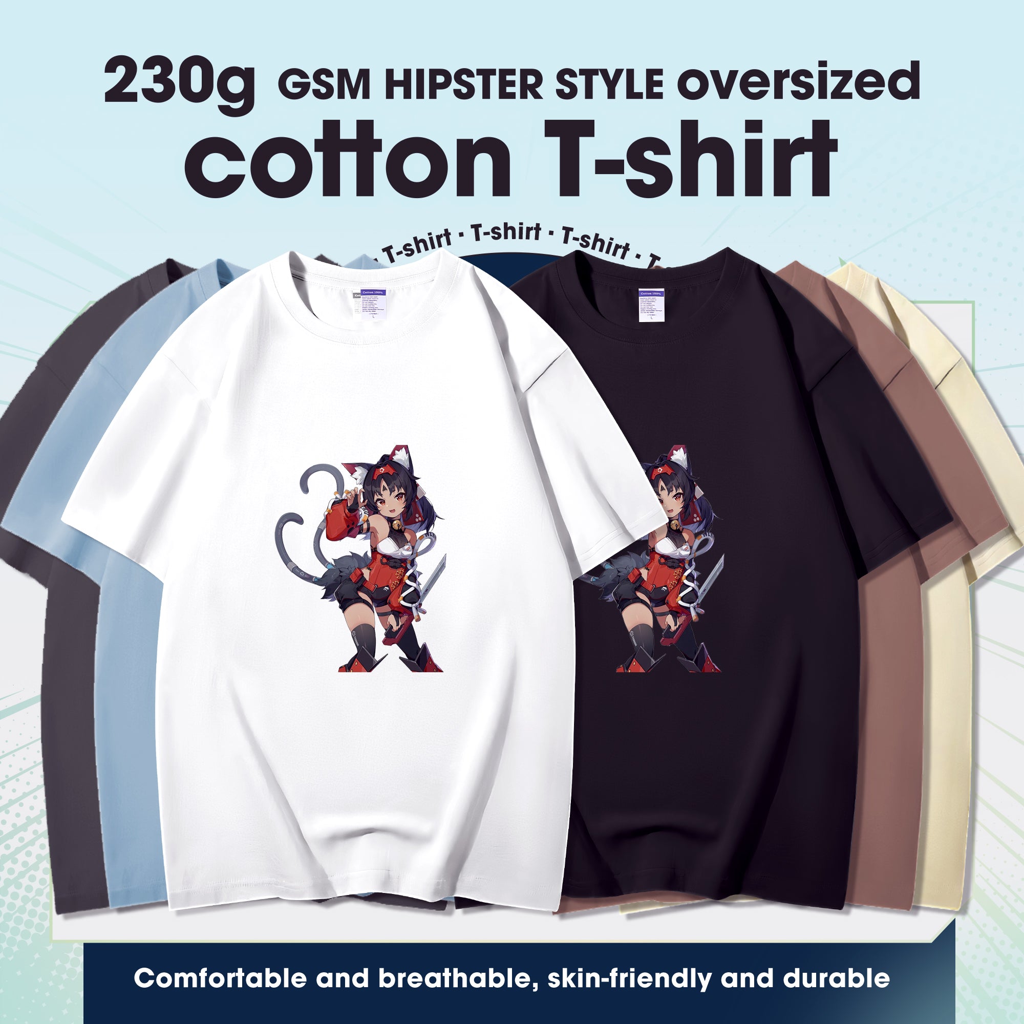 Fashion Anime Zenless Zone Zero Nekomiya Mana 230g GSM Hipster Style Oversized Cotton T-shirt