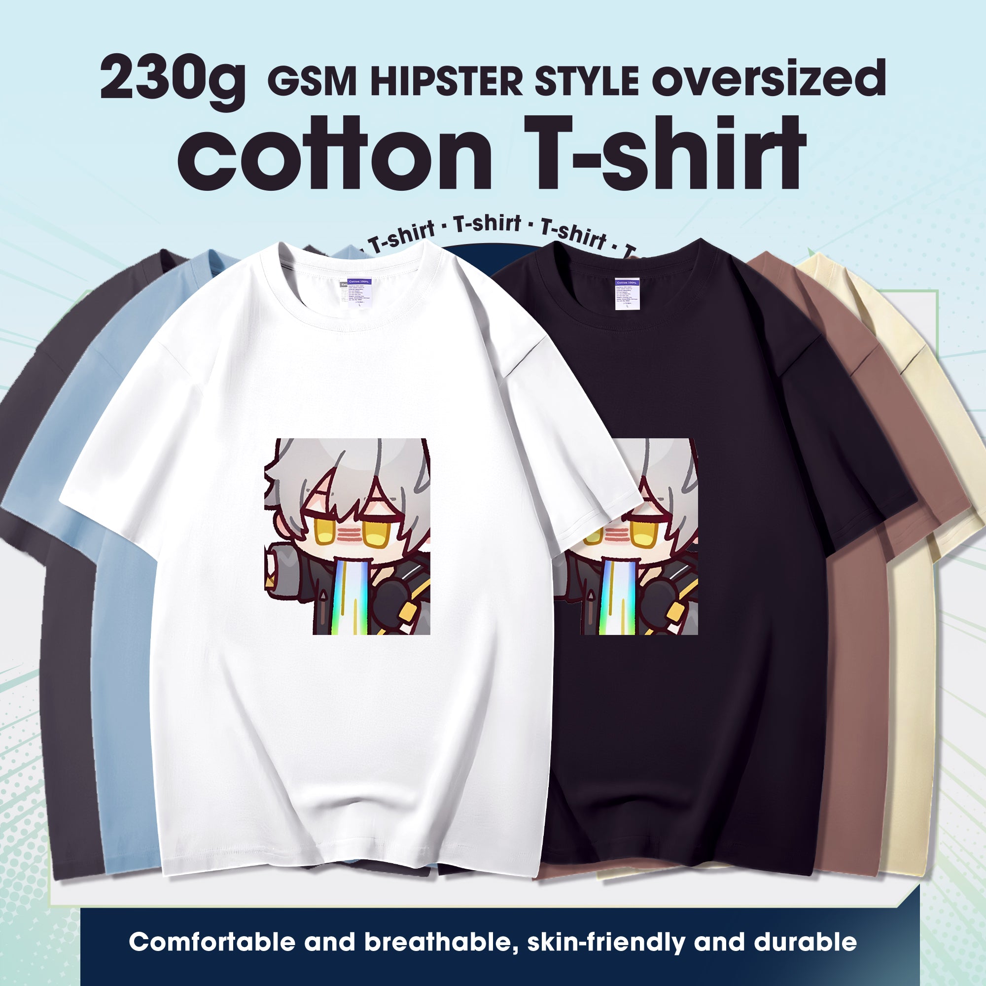 Fashion Anime Honkai Star Rail Trailblazer 230g GSM Hipster Style Oversized Cotton T-shirt