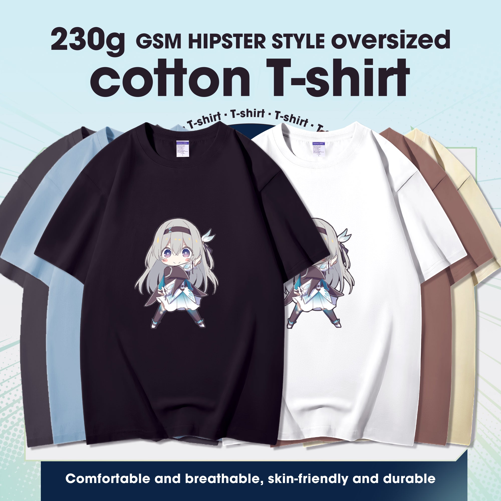 Fashion Anime Honkai: Star Rail Firefly 230g GSM Hipster Style Oversized Cotton T-shirt