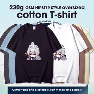 Fashion Anime Honkai: Star Rail Bronya Rand 230g GSM Hipster Style Oversized Cotton T-shirt