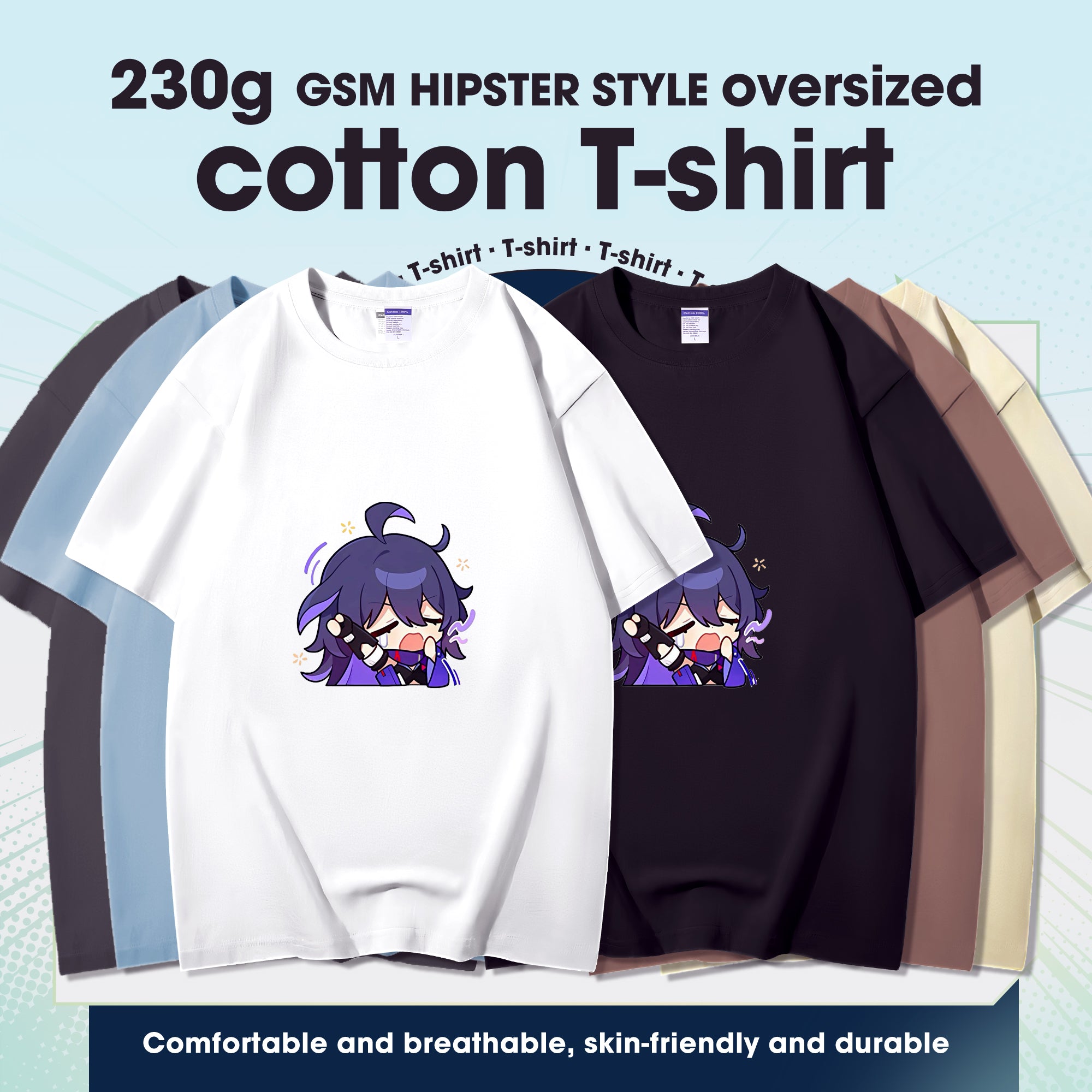 Fashion Anime Honkai Star Rail Seele 230g GSM Hipster Style Oversized Cotton T-shirt