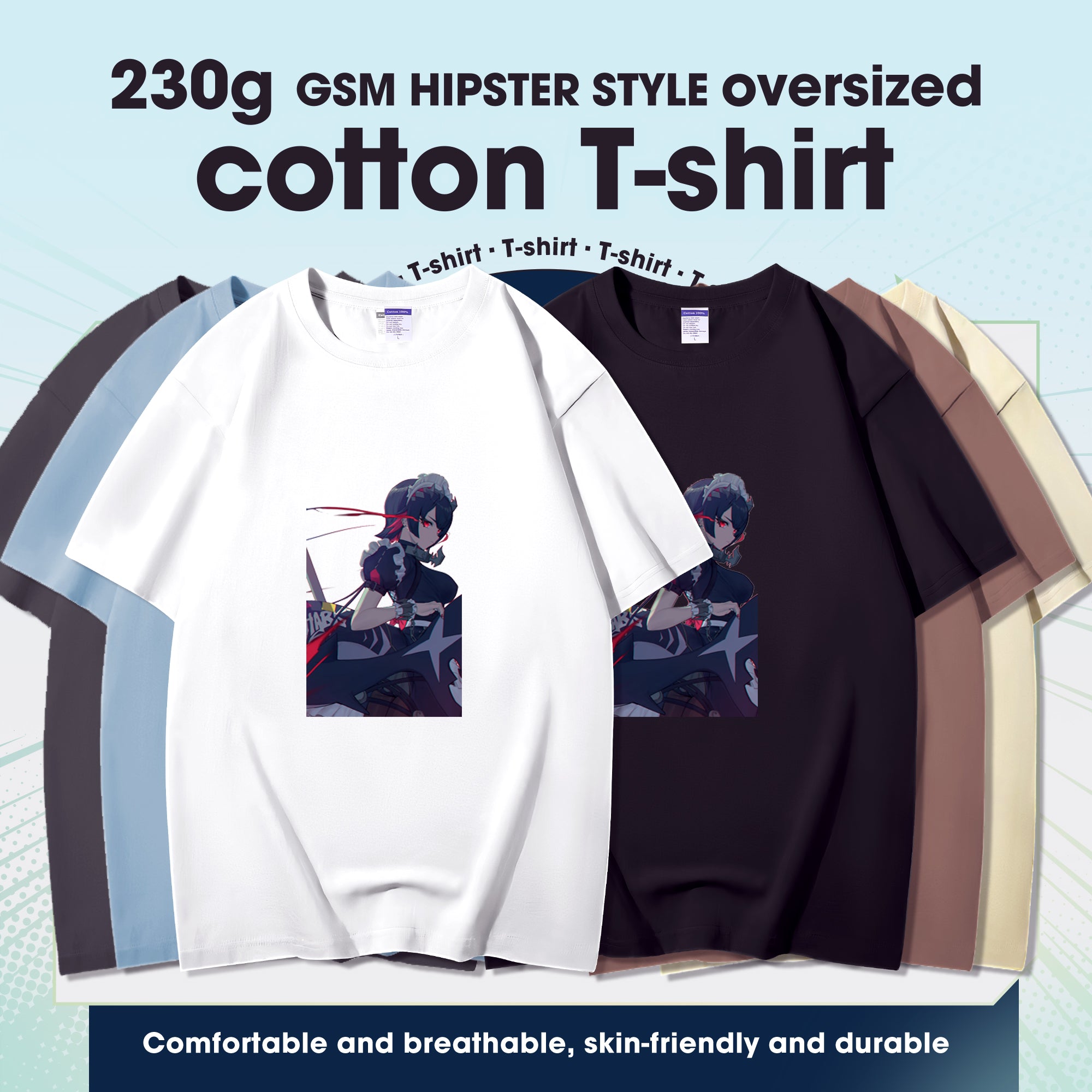 Fashion Anime Zenless Zone Zero Ellen Joe 230g GSM Hipster Style Oversized Cotton T-shirt