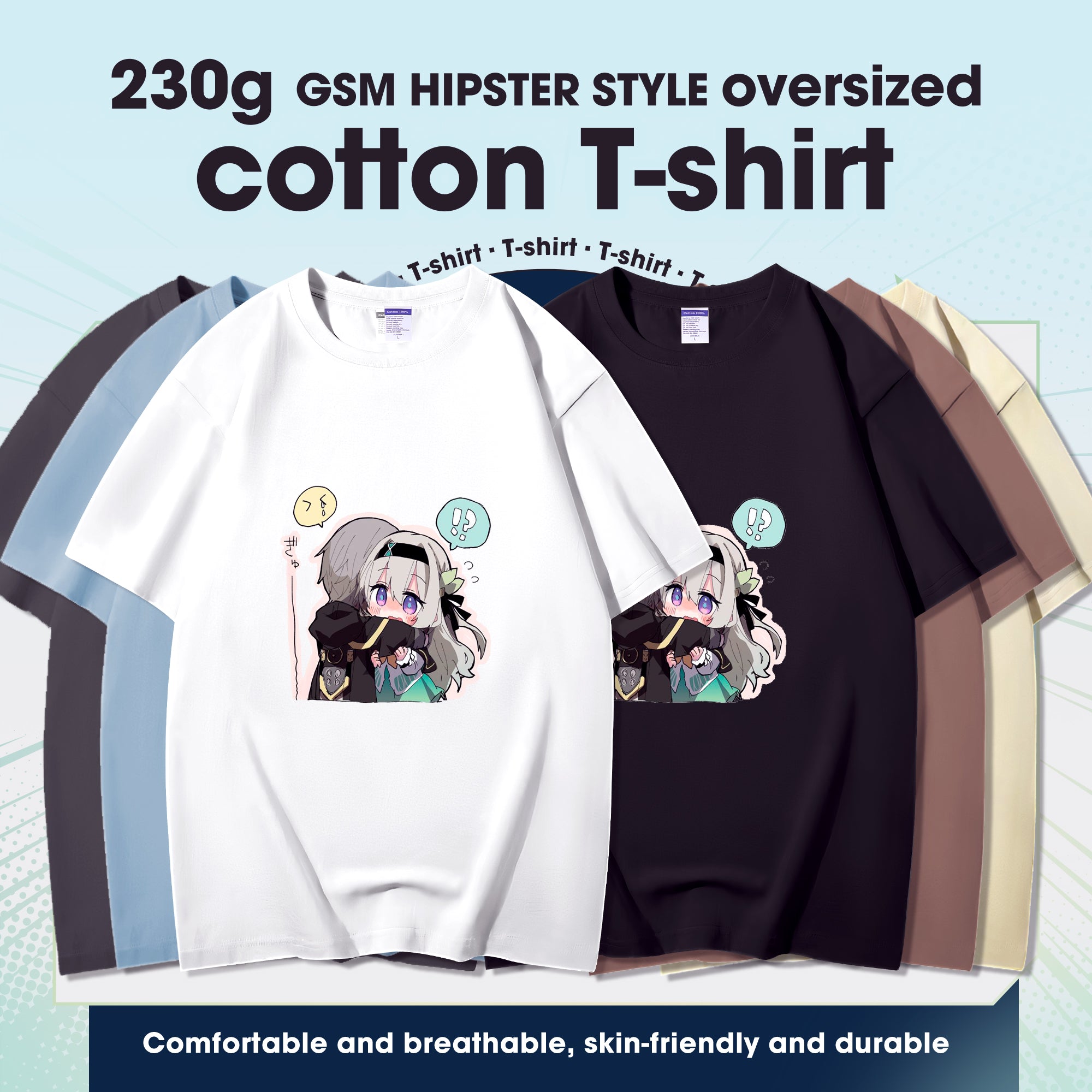 Fashion Anime Honkai Star Rail Trailblazer&Firefly 230g GSM Hipster Style Oversized Cotton T-shirt