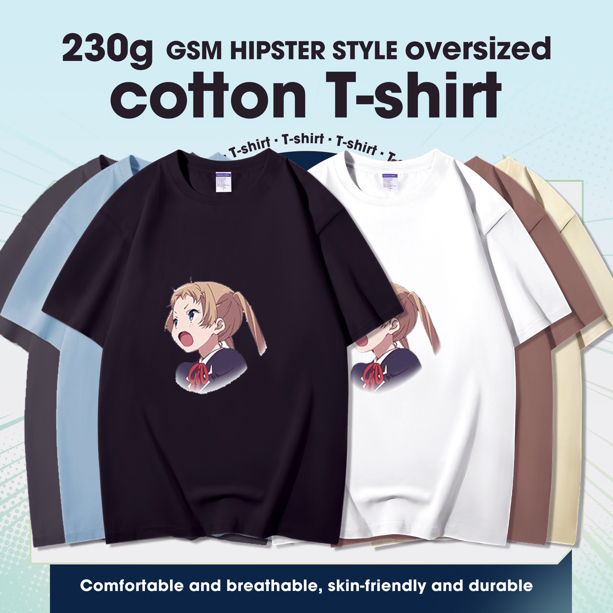 Fashion Anime Chuunibyou demo koi ga shitai Dekomori Sanae 230g GSM Hipster Style Oversized Cotton T-shirt