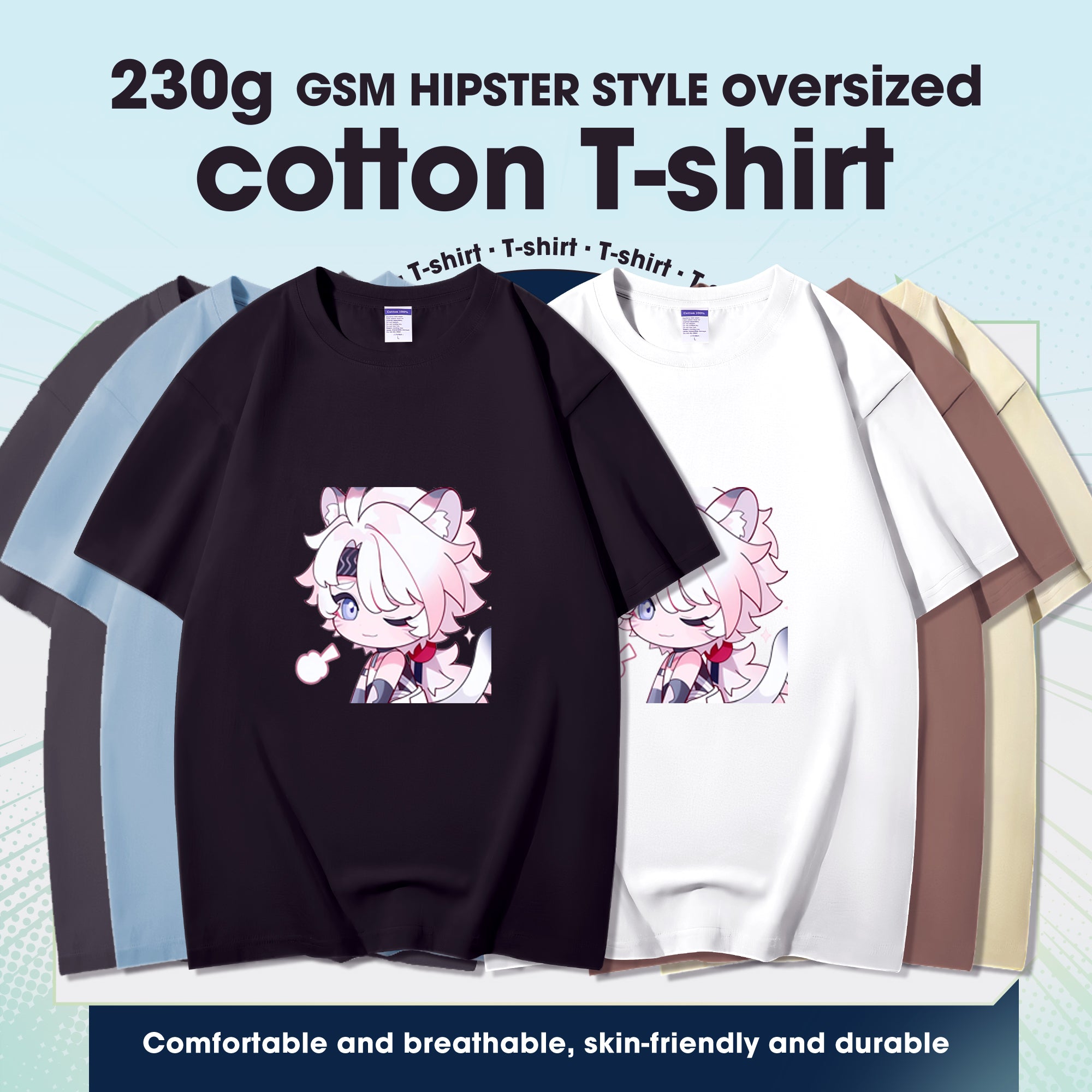 Fashion Anime Wuthering Waves Ling Yang 230g GSM Hipster Style Oversized Cotton T-shirt