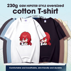 Fashion Anime Honkai Star Rail Himeko 230g GSM Hipster Style Oversized Cotton T-shirt