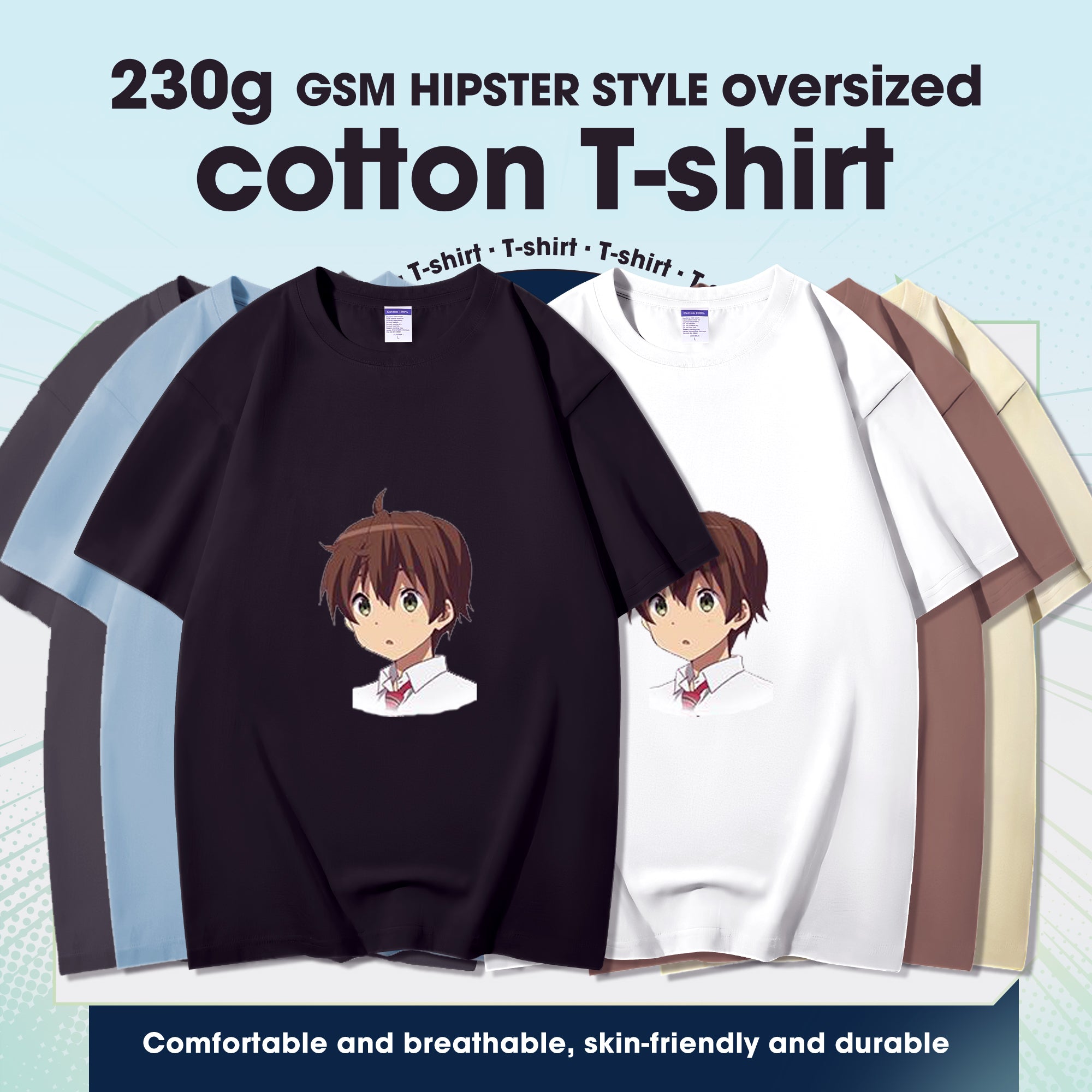 Fashion Anime Chuunibyou demo koi ga shitai Togashi Yuuta 230g GSM Hipster Style Oversized Cotton T-shirt