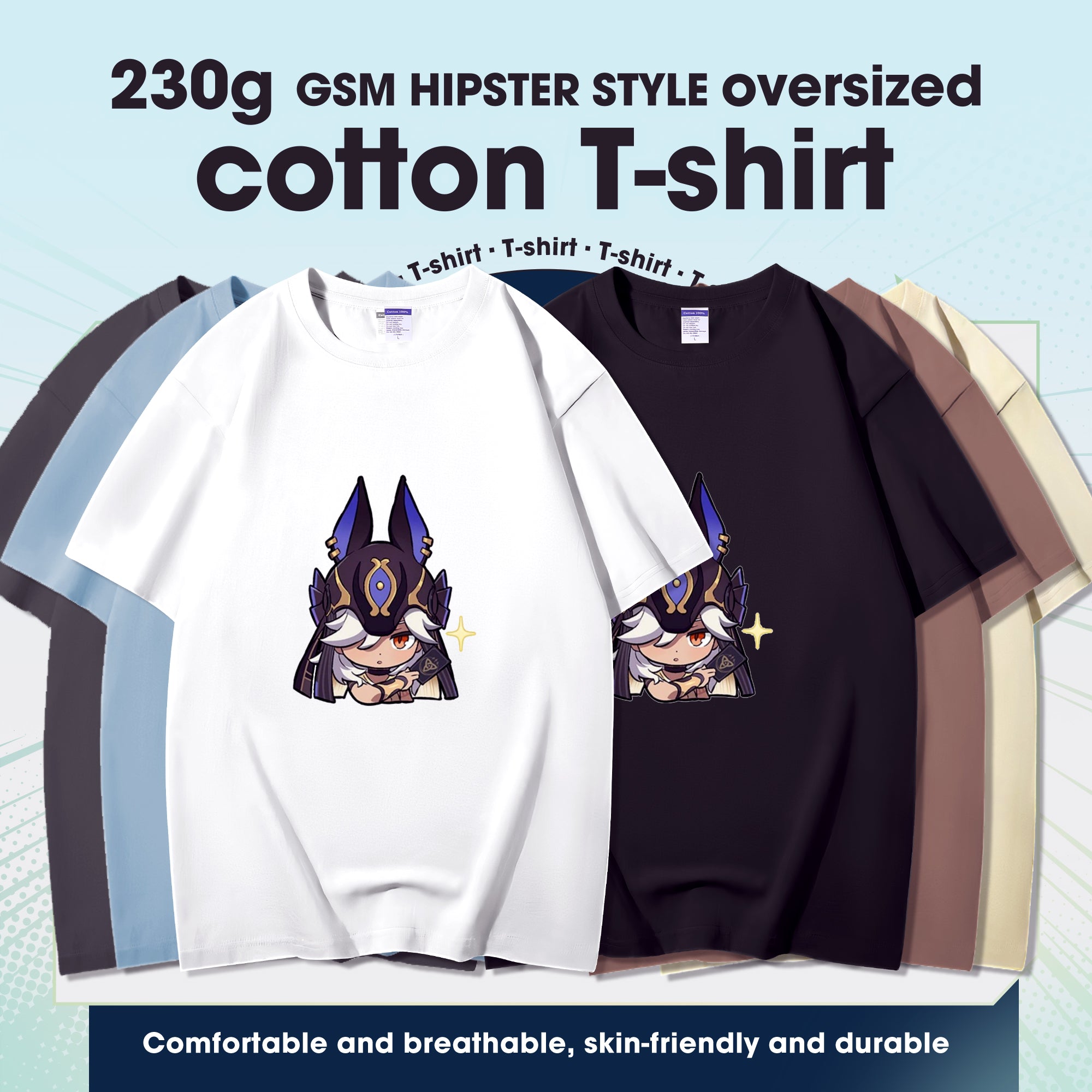 Fashion Anime Genshin Impact Cyno 230g GSM Hipster Style Oversized Cotton T-shirt