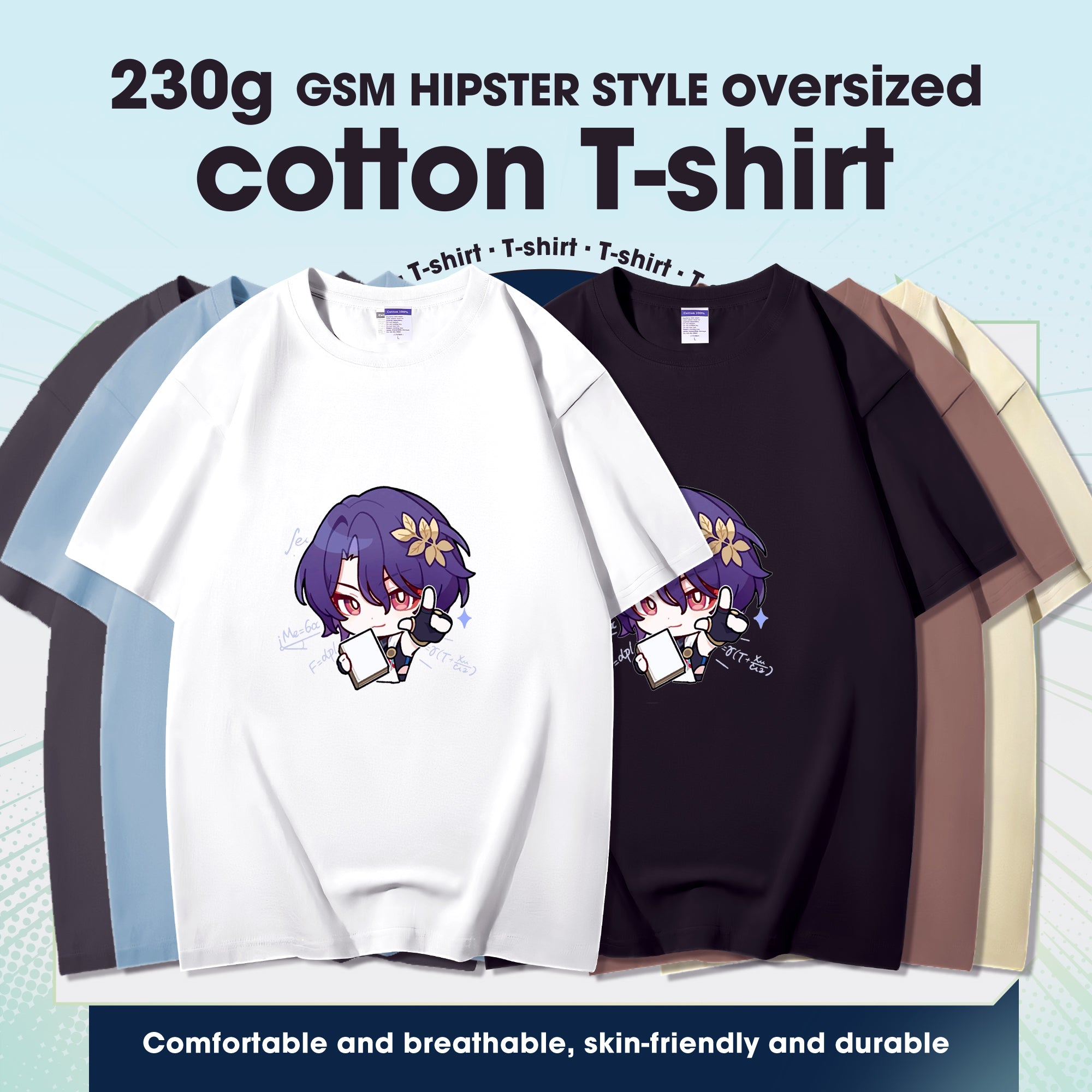 Fashion Anime Honkai Star Rail Dr. Ratio 230g GSM Hipster Style Oversized Cotton T-shirt