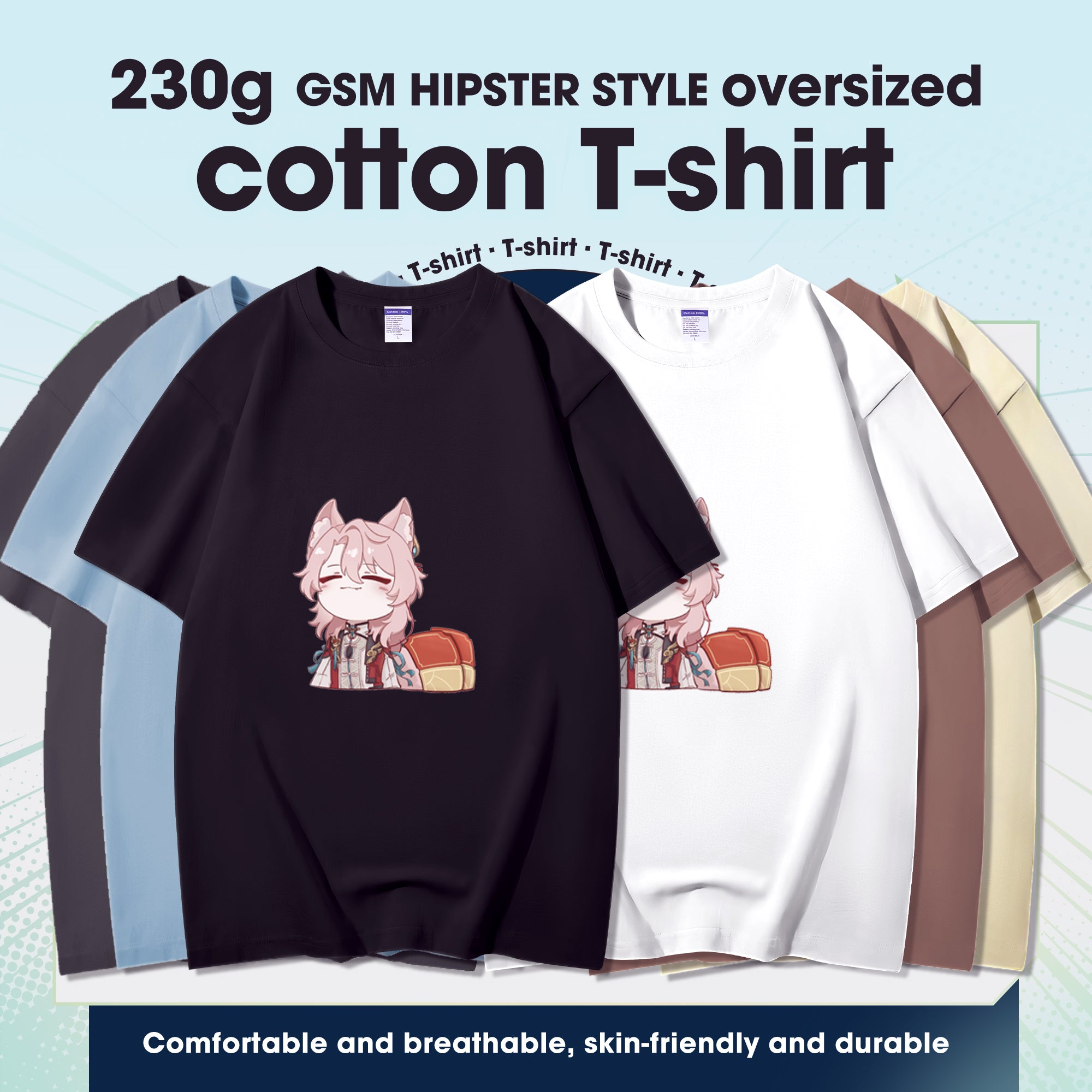 Fashion Anime Honkai: Star Rail Jiao Qiu 230g GSM Hipster Style Oversized Cotton T-shirt