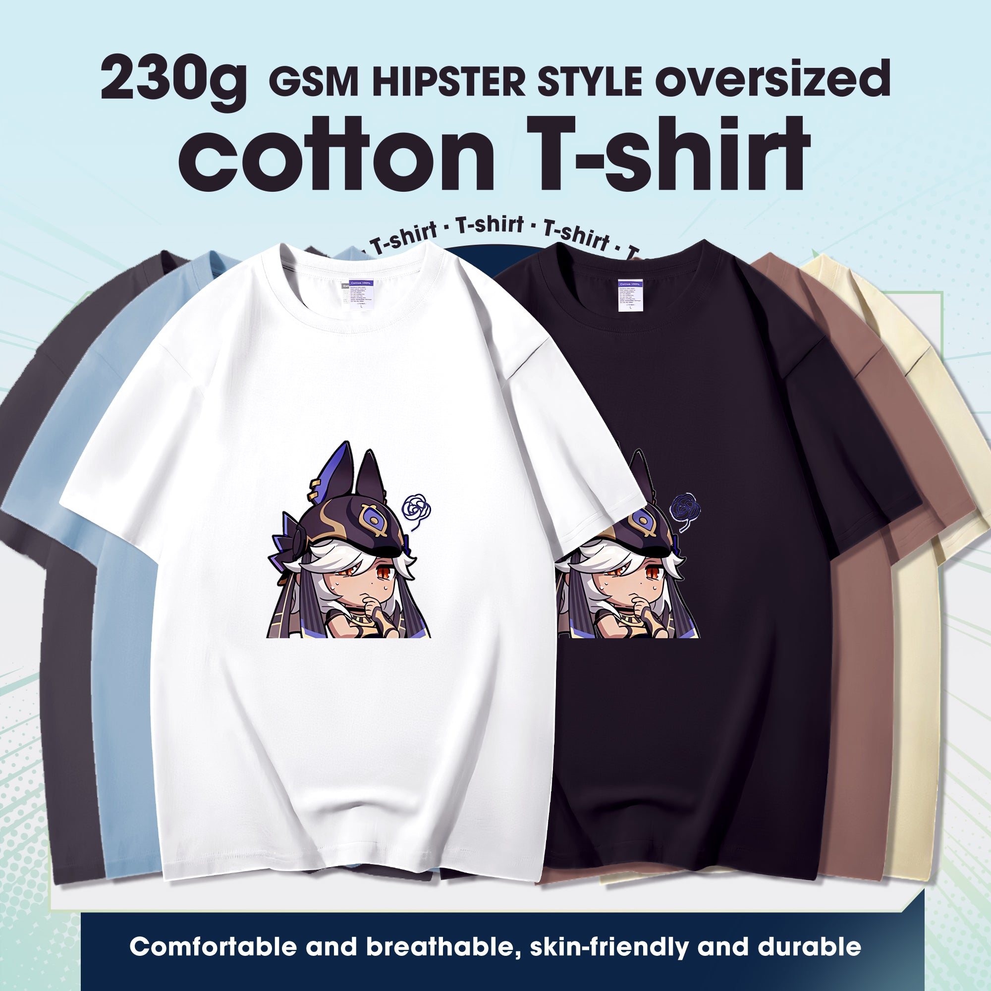 Fashion Anime Genshin Impact Cyno 230g GSM Hipster Style Oversized Cotton T-shirt