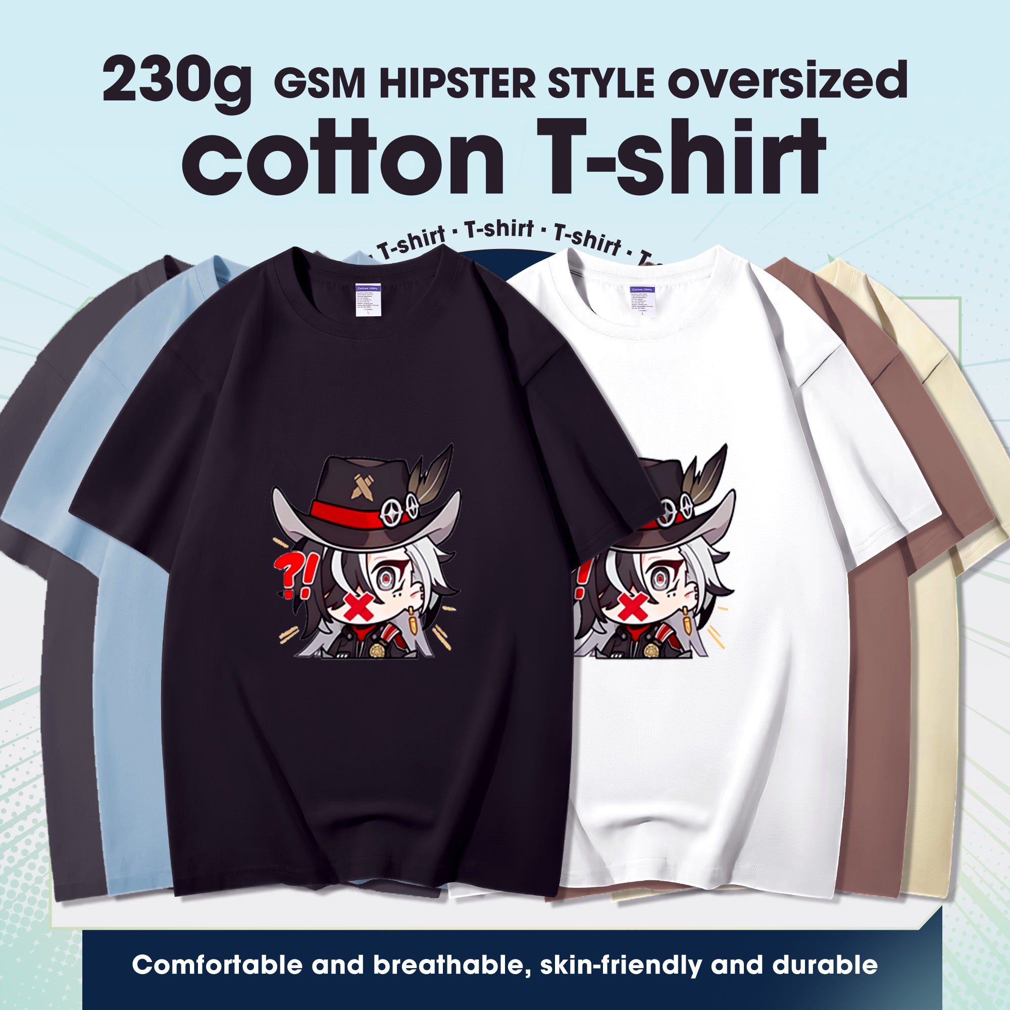 Fashion Anime Honkai: Star Rail Boothill 230g GSM Hipster Style Oversized Cotton T-shirt