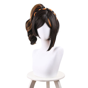 Rulercosplay Anime Genshin Impact Chiori Black with Orange Short Cosplay Wig