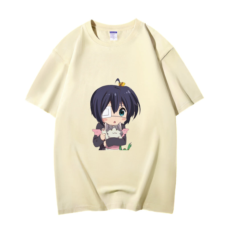 Fashion Anime Chuunibyou demo koi ga shitai Takanashi Rikka 230g GSM Hipster Style Oversized Cotton T-shirt