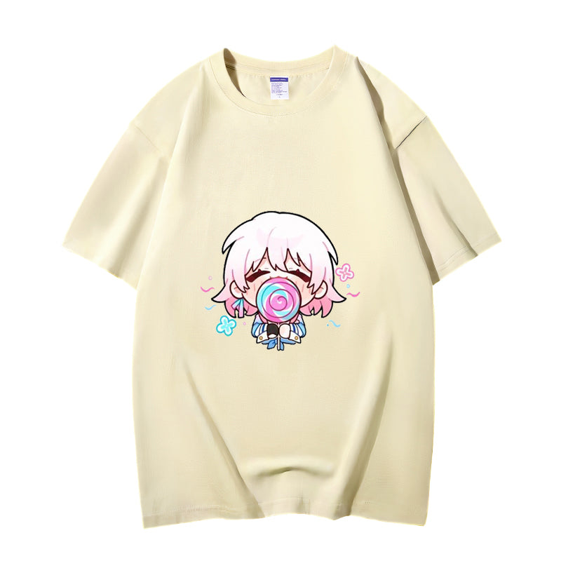 Fashion Anime Honkai Star Rail March 7th 230g GSM Hipster Style Oversized Cotton T-shirt