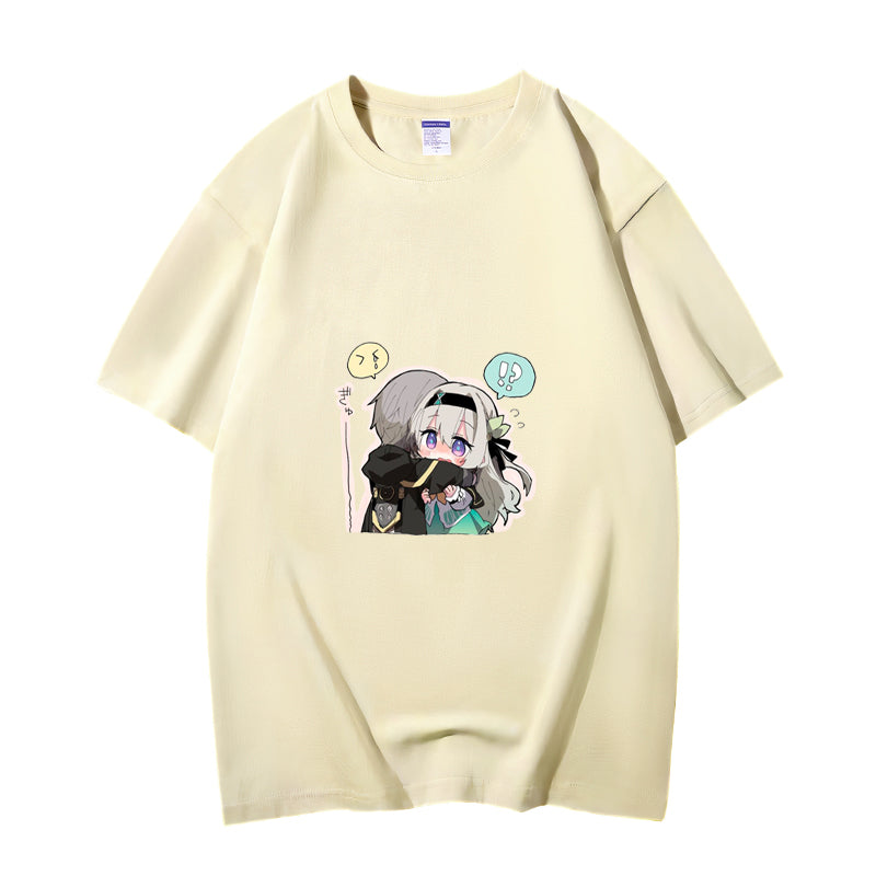 Fashion Anime Honkai Star Rail Trailblazer&Firefly 230g GSM Hipster Style Oversized Cotton T-shirt