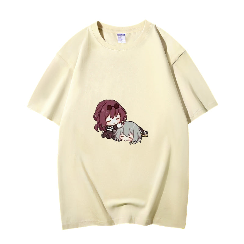 Fashion Anime Honkai Star Rail Stelle&Kafka 230g GSM Hipster Style Oversized Cotton T-shirt