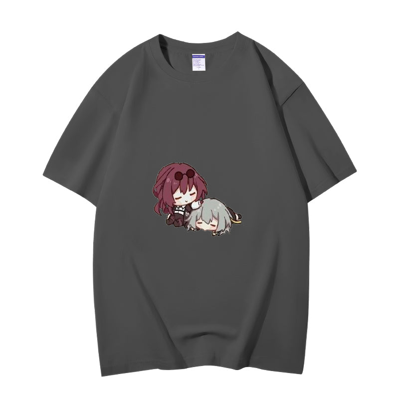 Fashion Anime Honkai Star Rail Stelle&Kafka 230g GSM Hipster Style Oversized Cotton T-shirt