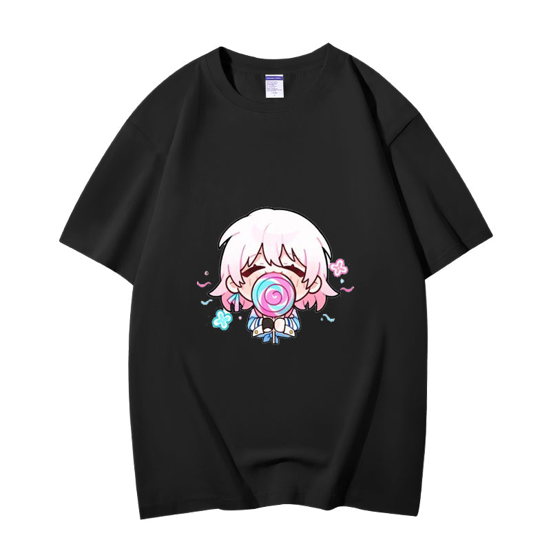 Fashion Anime Honkai Star Rail March 7th 230g GSM Hipster Style Oversized Cotton T-shirt