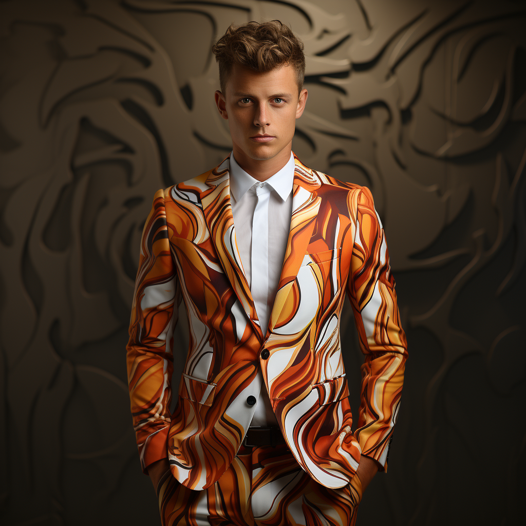 Rulercosplay Mens 2 Piece Print Suit Dress Jacket Slim 2 Button Blazer Pants For Christmas