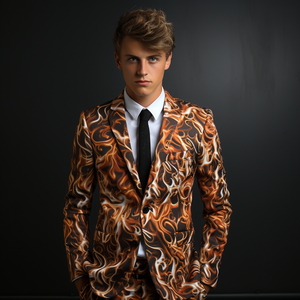 Rulercosplay Mens 2 Piece Print Suit Dress Jacket Slim 2 Button Blazer Pants For Christmas