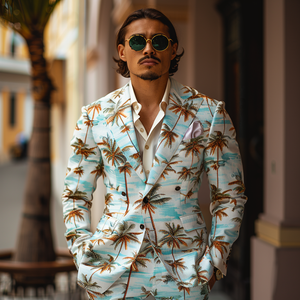 Rulercosplay Mens 2 Piece Print Suit Party Dress Jacket Slim 2 Button Blazer Pants With Geometric Patterns For Christmas