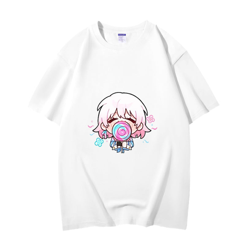 Fashion Anime Honkai Star Rail March 7th 230g GSM Hipster Style Oversized Cotton T-shirt