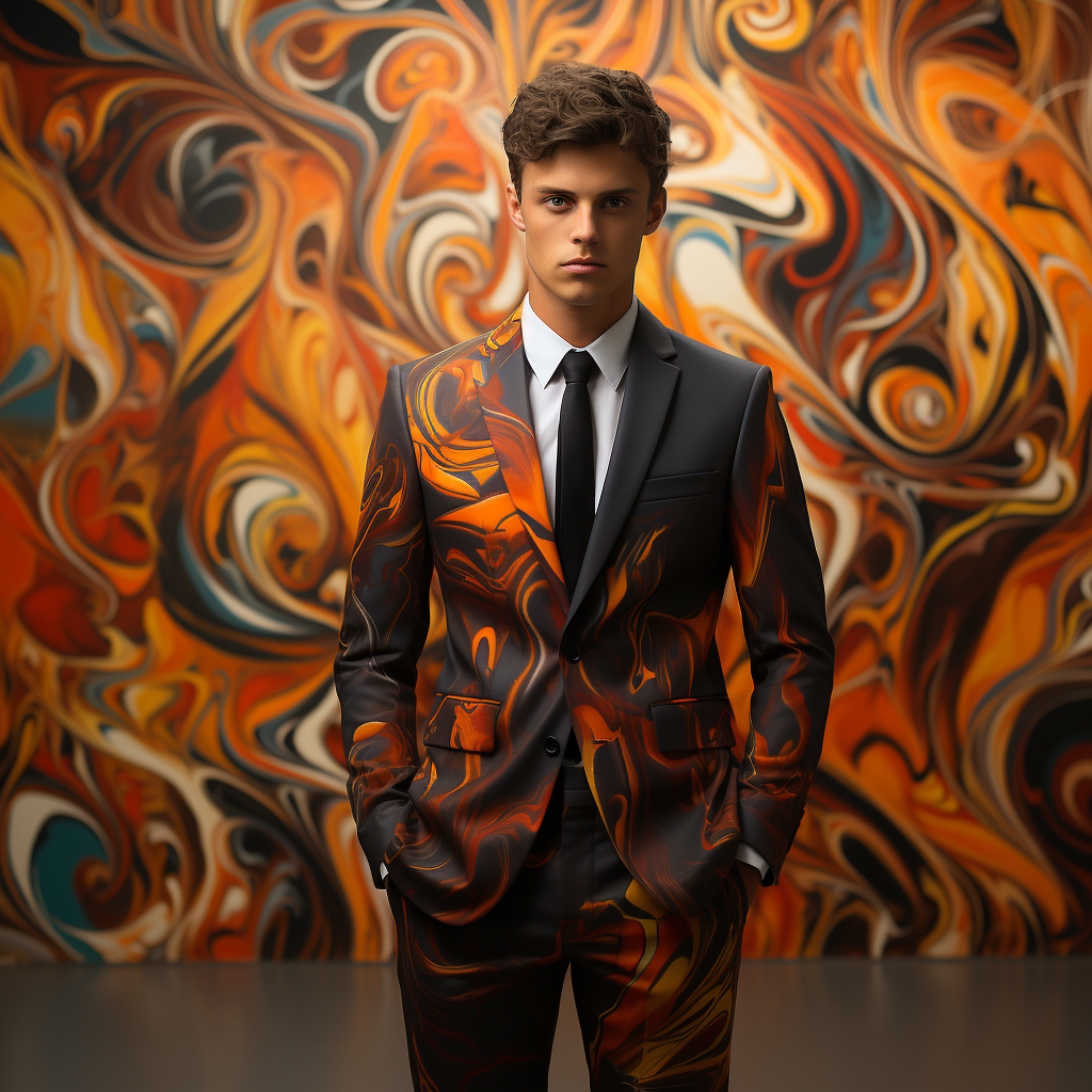 Rulercosplay Flame Mens 2 Piece Print Suit Floral Dress Jacket Slim 2 Button Blazer Pants For Party