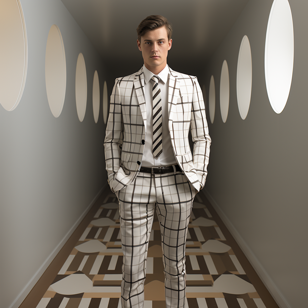 Rulercosplay Mens 2 Piece Suit Notched Lapel Lattice Jacket Slim 2 Button Blazer Pants For Party