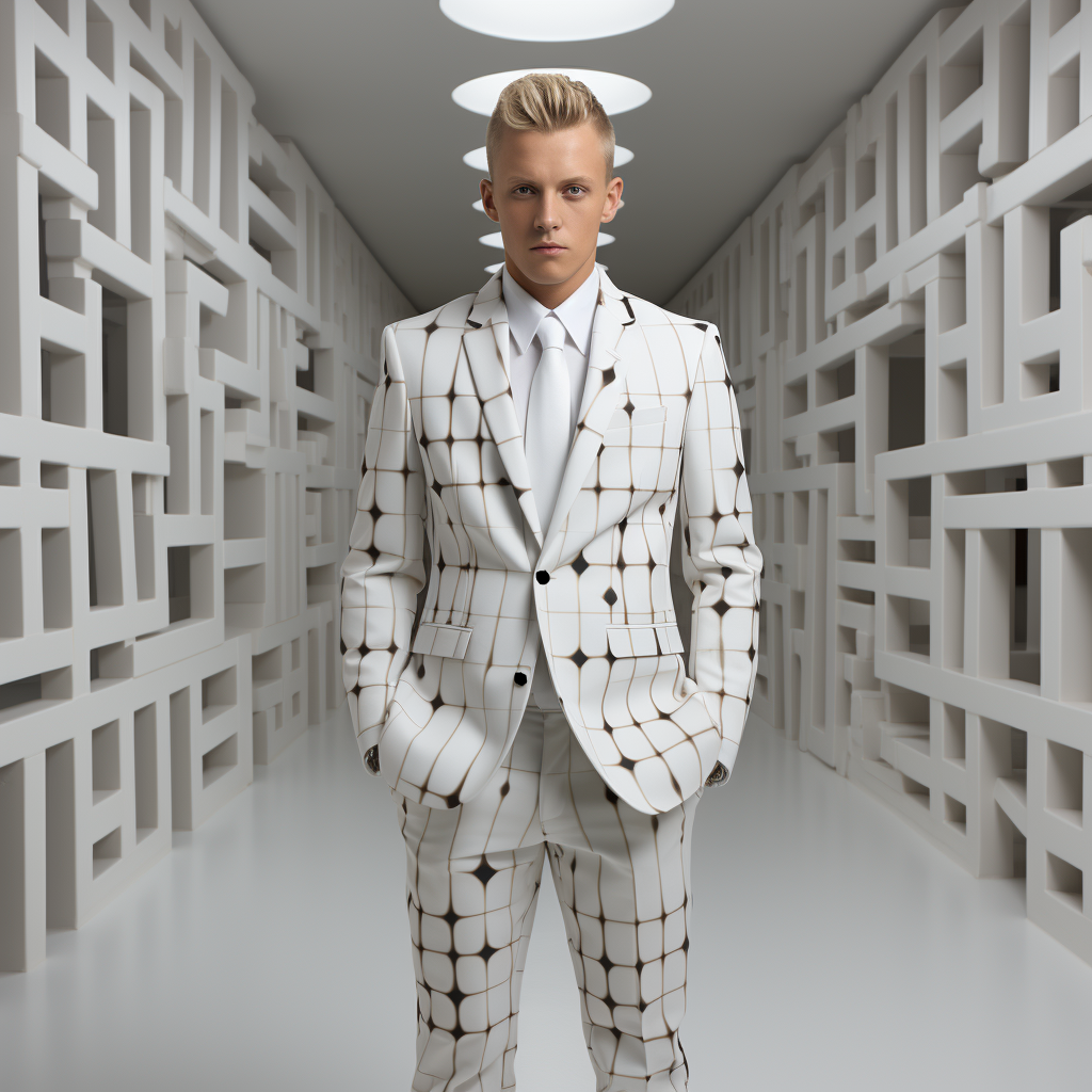 Rulercosplay Mens 2 Piece Suit Notched Lapel Lattice Jacket Slim 2 Button Blazer Pants For Party