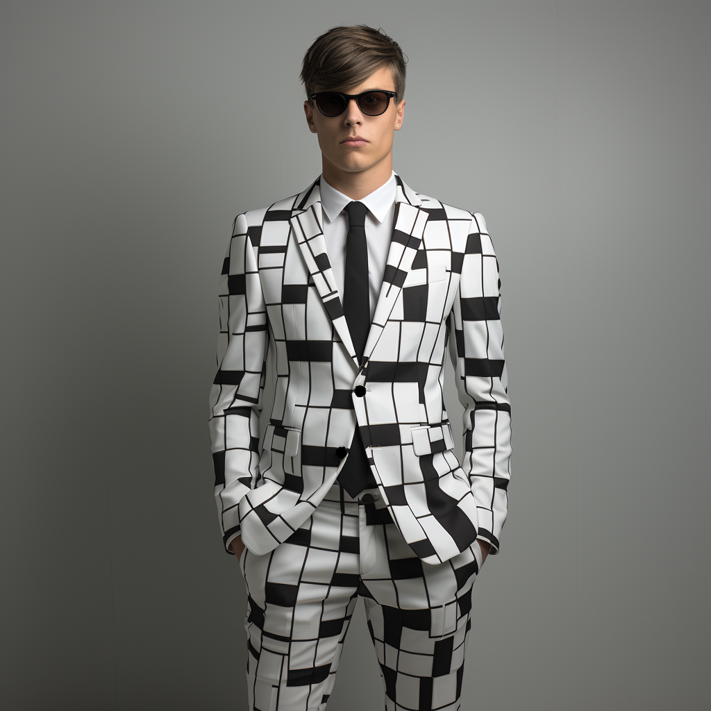 Rulercosplay Mens 2 Piece Suit Notched Lapel Lattice Jacket Slim 2 Button Blazer Pants For Party