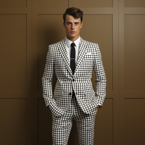 Rulercosplay Mens 2 Piece Suit Notched Lapel Lattice Jacket Slim 2 Button Blazer Pants For Party