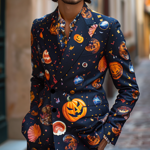 Rulercosplay Flame Mens 2 Piece Print Suit Floral Dress Jacket Slim 2 Button Blazer Pants For Party