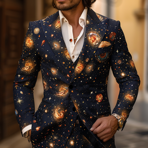 Rulercosplay Flame Mens 2 Piece Print Suit Floral Dress Jacket Slim 2 Button Blazer Pants For Party